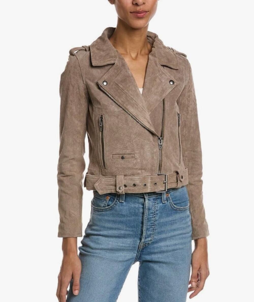 BLANKNYC Women's Cropped French Motorcycle Jacket Small Brown Taupe Leather NWT